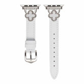 Four Leaf Clover Print Diamond-Studded Leather Watch Band